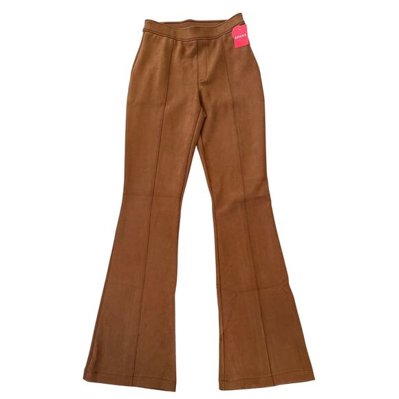 NEW Spanx Faux Suede Flare Pants Rich Caramel Brown Slimming Pull On Size Medium - Picture 3 of 10